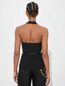 Gossip Girl X SHEIN SHEIN Maija Áo không tay hở lưng mùa xuân/hè 2026 với dây buộc cổ và thắt lưng, phong cách thành thị sành điệu. - màu đen - Xem 5