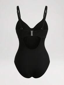 Sweetra CURVE Đồ bơi liền thân có gọng hỗ trợ cỡ lớn, vải dệt gân màu đen, khoét lưng, trang trí hình sao biển và vỏ sò, thích hợp cho kỳ nghỉ biển vào mùa hè - màu đen - Xem 2