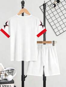 Bộ 2 món áo thun và quần short in hình nghệ thuật, kiểu dáng thường ngày, thoải mái cho bé trai, thích hợp mặc hàng ngày vào mùa xuân, hè và thu. - Nhiều màu - Xem 2
