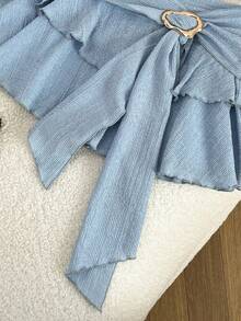 Resyla 荷叶边系带不对称下摆A字裙，百搭优雅女装设计 - 淺藍色 - 查看 6