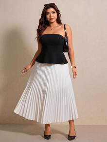 Elaquor Damen Große Größen 2-teiliges Set, elegantes Schwarz-Weiß-Outfit, schwarzes Kleid mit plissiertem Rock, Urlaubsanzug, Vintage-Luxus-Stil Set, Sommerkleidung für Frauen, weißer plissierter Rock, Damen Zweiteiler, Damen Kleid, Wickelkleid, Bürokleidung für Frauen, Arbeitsoutfits für Frauen, formelle Kleidung für Frauen, elegantes Damen-Set, Sommeroutfits für Frauen - Schwarz und Weiss - Übersicht 4