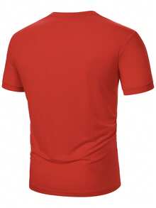 Manfinity Homme Camiseta de manga corta de cuello redondo minimalista y casual con contraste de color para hombres - Rojo - Ver 2