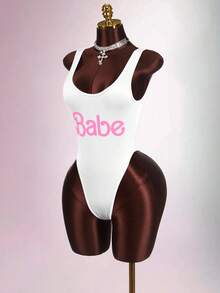 Amplova 亮面面料性感深V领女士连体衣 - 白色 - 查看 8