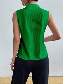 Rafferiza 女款綠色V領無袖百褶上衣，夏季休閒優雅辦公襯衫，純色高雅女式襯衫 - 綠色 - 查看 2