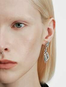 Silver Water Droplets With Irregular Lines Wrapped Around A Frigid Wind Earring - Antique Silver - View 3
