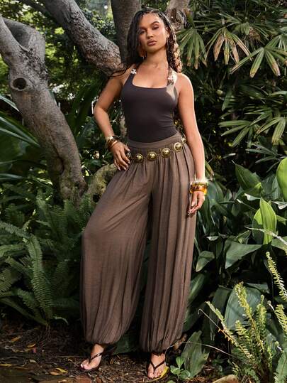 Hauture Pantalones de linterna de unicolor casuales para vacaciones