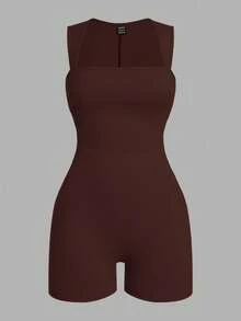 SHEIN EZwear 3件套女士天鹅领无袖紧身连体衣套装，塑身连体衣，女士连体衣，女士塑身连体衣，女士连体衣，女士连体衣套装，女士收腹连体衣套装 - 彩色 - 查看 4