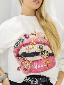 Bela Noronha Camiseta holgada con gráficos de hip-hop para salir de mujer, ropa de calle de verano - Blanco - Ver 6