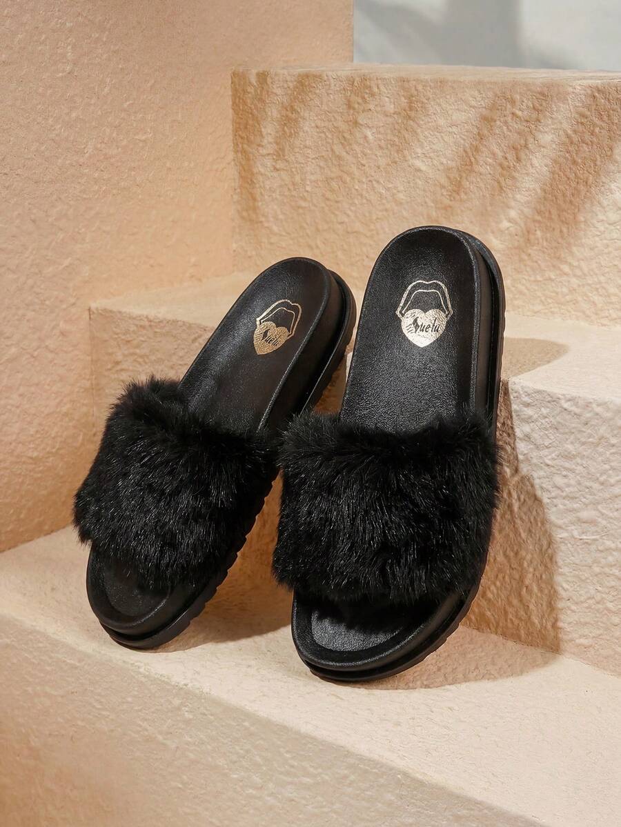 HighSole Women's Black Round Toe Flat Slippers, Suitable For Daily Wear - Black - View 1