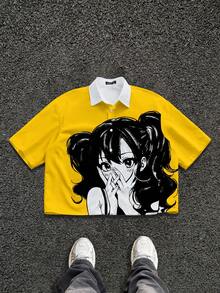 Manfinity ZONE917 Men's All-Over Print Polo Collar Short Sleeve Shirt - Yellow - View 1