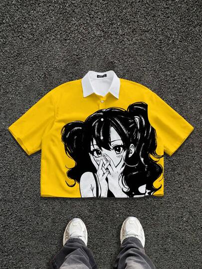 Manfinity ZONE917 قميص بولو بياقة وأكمام قصيرة مطبوع بالكامل للرجال