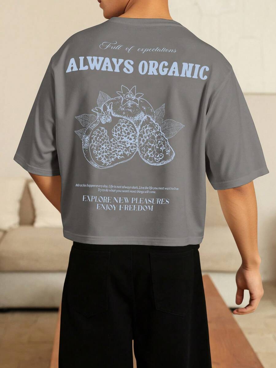 STEELVANCE 男士字母印花圆领短袖休闲T恤 - 灰色 - 查看 1