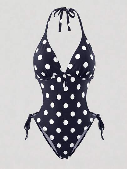 Sweetra CURVE 大码女式黑白波点休闲度假连体泳衣