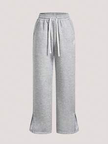 Men's Casual Sports Pants With Zipper Hem Slit And US Embroidery - Light Grey - View 2