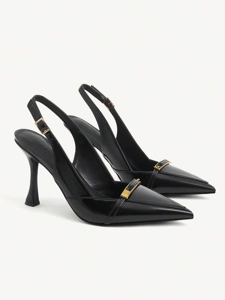 CUCCOO CHICEST Women's Shoes Are Fashionable And Versatile, Elegant Black Metal Decorative High Heels.