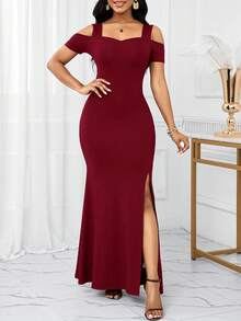 SHEIN Lady Vestido de fiesta de Navidad, vestido de ceremonia de recepción navideña - Burdeos - Ver 7