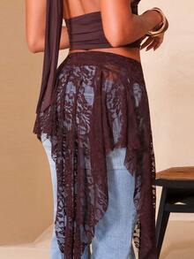 Hariany Almeida Women's Solid Color Lace Patchwork Casual Skirt Boho - Coffee Brown - View 5