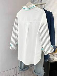 Resyla Women's Casual Commuter Striped Patchwork Shirt - Multicolor - View 2