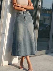 DAZY Women's Casual Washed Pocket A-Line Denim Mini Skirt, Spring/Summer,Wedding Guest Skirt Women - Medium Wash - View 1