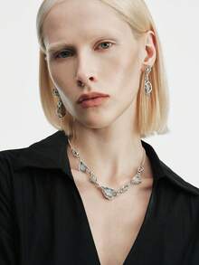 Silver Water Droplets With Irregular Lines Wrapped Around A Frigid Wind Earring - Antique Silver - View 5