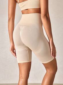 女士修身塑形短裤，收腹提臀，半透明 - 杏色 - 查看 2