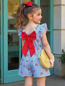 Sparklyn Girls Casual Cute Bow Ruffle Sleeve Romper, Summer - Blue - View 3