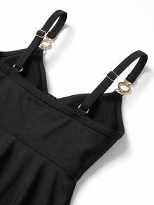 Sweetra CURVE Plus Size Summer Beach Solid Color Asymmetric Hem Tank Top And Tankini Bottom Set, Vacation Tankini Swimwear - Black - View 5