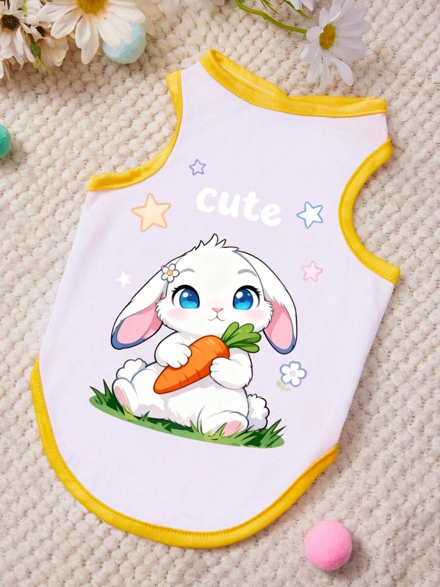 PETSIN 1 Rabbit Letter Printed Pet Vest, Soft And Breathable Pet Clothing, Designed With Yellow And White Color Blocking - Multicolor - View 1