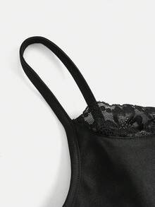 SHEIN Girlism 少女夏季黑色蕾丝拼接吊带背心套装+喇叭裤修身两件套 - 黑色 - 查看 11