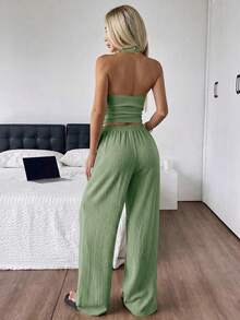 SHEIN EZwear 女士夏季休闲度假露背上衣和裤子套装 女士度假套装 两件套休闲套装 女士夏季两件套 女士两件套休闲套装 女士春季套装 女士两件套休闲套装 休闲两件套 女士两件套 女士套装 女士两件套 两件套套装 两件套夏季套装 - 橄欖綠 - 查看 2