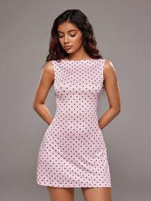 SHEIN PETITE Đầm mini dáng chữ A ôm sát, cổ chữ V sâu, dây mảnh, hở lưng, thời trang cho mùa xuân/hè, thích hợp cho các dịp đi làm, tiệc tùng, dạ hội, đám cưới. - Hồng - Xem 5