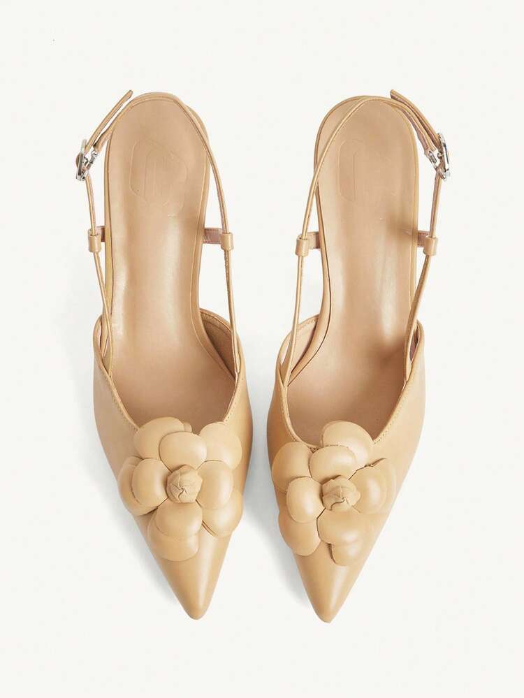 CUCCOO CHICEST Khaki Pointed Stiletto Flower Backspace Fashion Elegant Party Commuter Women High Heel Shoes
