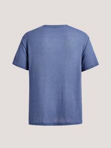 Loose Fit Men's Solid Waffle Knit Round Neck Casual T-Shirt - Dusty Blue - View 2