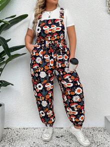 SHEIN Plus Size Women's Summer Bohemian Mushroom Print Jumpsuit - Multicolor - View 3