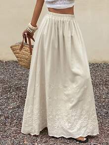 DAZY Women's Elastic Waist Embroidered Casual Skirt - Beige - View 4