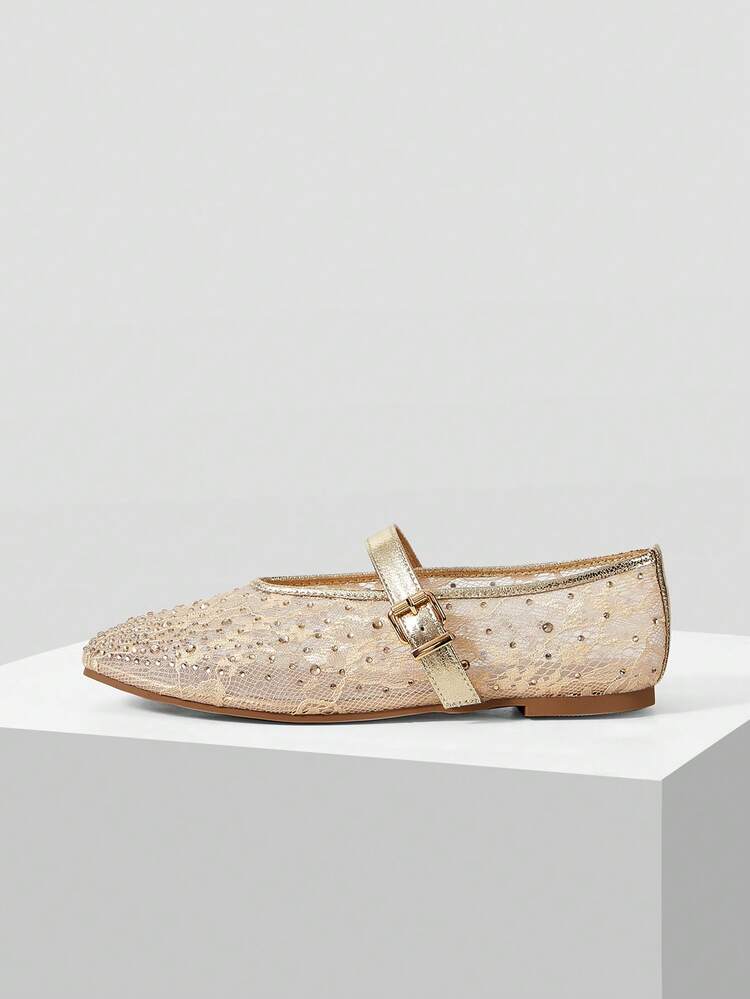RHINESTONE DETAIL BALLET FLATS