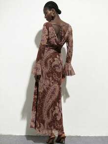 Aveloria Modichic Đầm nữ phong cách Bohemian in hoa điều, cổ bèo nhún, chất liệu lưới co giãn, dáng dài, họa tiết paisley cổ điển Baroque, eo ôm sát, kiểu dáng du mục lãng mạn, thanh lịch và tinh tế, đa năng cho trang phục thường ngày thành thị và nghỉ dưỡng. - Nhiều màu - Xem 2