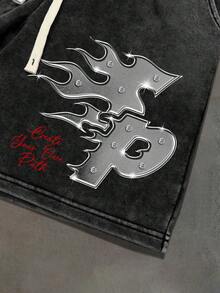 PAVTROS 男士字母和图案印花圆领背心和抽绳腰短裤休闲套装 - 黑色 - 查看 3