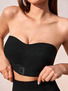 1 件黑色前扣罗纹女士文胸，前扣衬垫文胸，无肩带抹胸，可替换为首选罩杯垫 - 彩色 - 查看 6