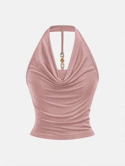 SHEIN Girlism 少女露背吊带背心，金属装饰扣，适合邮轮、万圣节、晚宴、生日、返校节、运动、返校、度假、大学风、复活节、音乐节、毕业典礼、家庭聚会等场合；时尚甜美纯色双层蕾丝白色迷你A字Y2K套装，搭配白色荷叶边层叠蛋糕裙；针织露背短款上衣，打结细节，不对称下摆；短款上衣