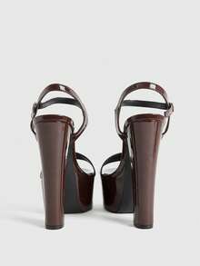 CUCCOO LuxiPop Sandalias de tacón grueso con una correa para mujer, color marrón, estilo de club/fiesta, adecuadas para primavera, verano, vacaciones, estilo de los años 2000 - Marrón - Ver 8