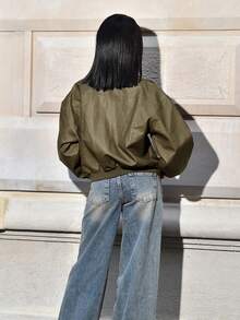 Mima John Veste en PU verte militaire vintage et patinée, nouvelle arrivée pour l'automne - Militaire verte - Voir 2