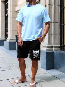 Velminro 男士字母印花休闲家居短裤 - 黑色 - 查看 5