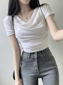 DAZY Áo sơ mi trắng cổ xếp ly dáng suông dành cho nữ, thanh lịch, thích hợp đi làm, đi nghỉ mát, dự đám cưới, mùa xuân và mùa hè. - trắng - Xem 6