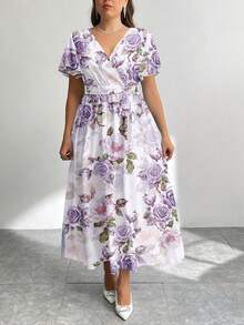 Modelyn CURVE 休闲简约复古碎花宽松大码连衣裙，适合秋冬季穿着 - 彩色 - 查看 4