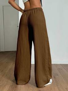 StreetHx Petite Women's Summer Textured Straight Leg Pants - Coffee Brown - View 2