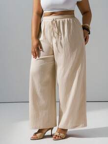 Hourglow Plus Size Casual Striped Drawstring Loose Pants Vacation Pants Woman Women Bottoms Summer Pants, For Hourglass Body Shape - Multicolor - View 6