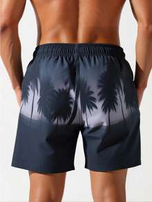 Surfspeed Pantalones cortos de playa con cordón en la cintura y estampado de palmeras para hombres - Negro - Ver 2