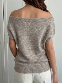 DAZY Women's Elegant Cold-Shoulder Short Sleeve Cold-Shoulder Sweater Summer - Khaki - View 5