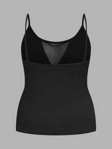 SHEIN EZwear 大码纯色吊带极简设计网眼拼接夏季百搭吊带衫 - 黑與白 - 查看 7